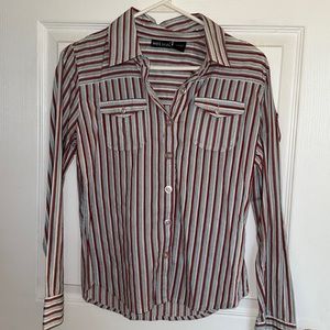 Wet Seal Striped Button Long Sleeve Shirt